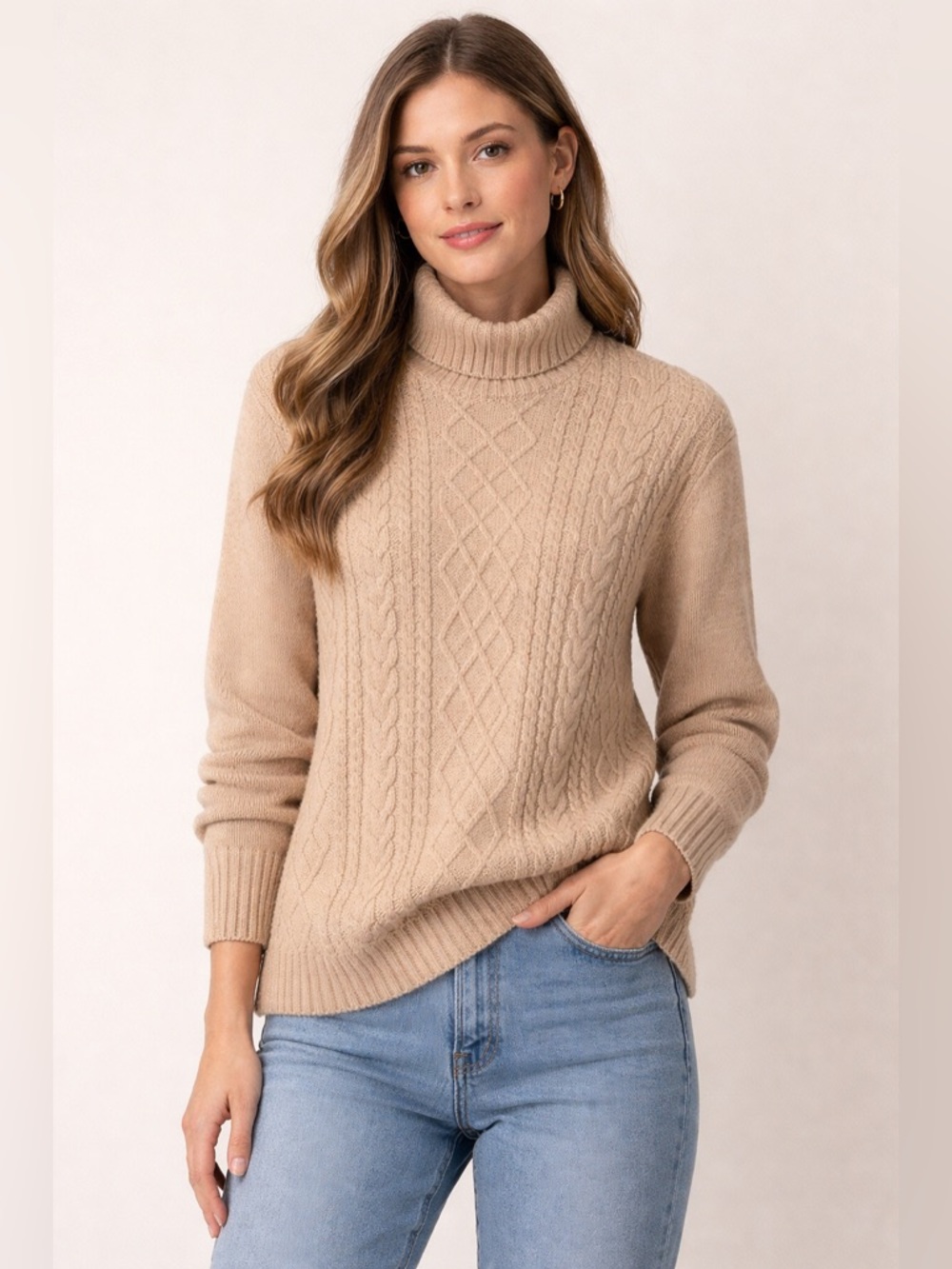 Van Heusen Tan Cable Knit Turtleneck Sweater
